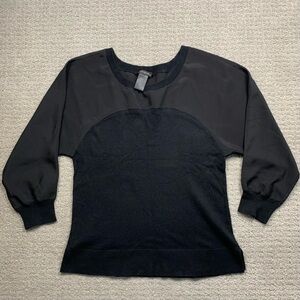 Ann Taylor Factory Black Knit Mixed Media Drop Shoulders Dolman Sleeve Sweater S